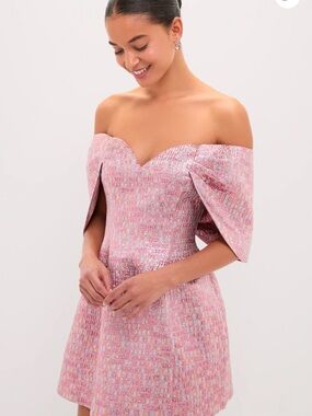 Pink Multi Jacquard Off-the-Shoulder Kara Mini Dress